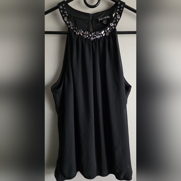 Express Tops - Express Black Embellished Halter Top, Size Small